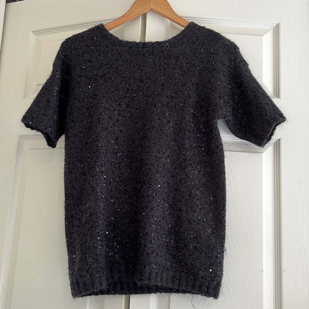 Ann Taylor short sleeve black sequin sweater S
